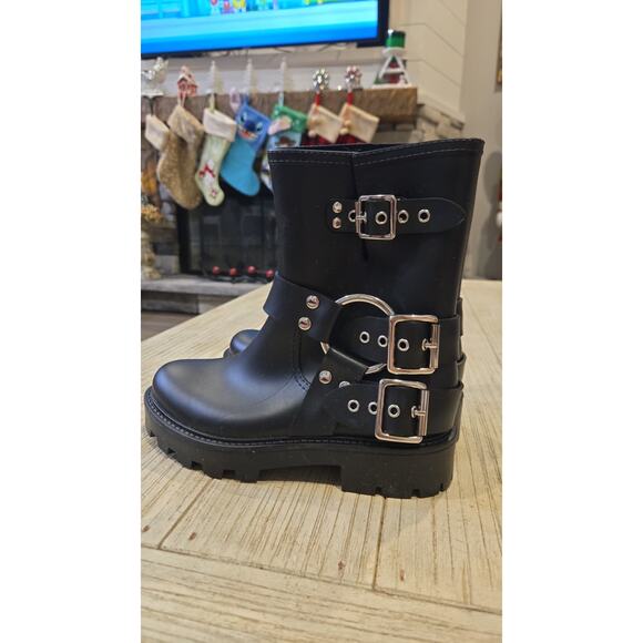 Jeffrey Campbell Women's Black Moto Boots Size 6 Silver Accents - Picture 5 of 8